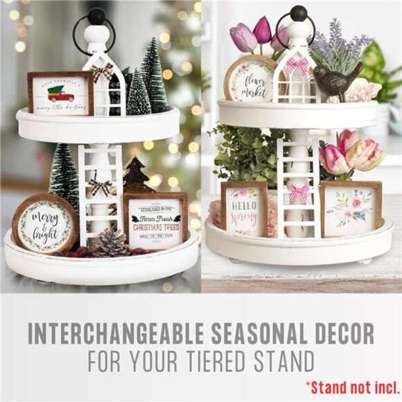 Farmhouse Christmas Tiered Tray Decor Set - Beautiful Year Round Seasonal - Picture 3 of 8